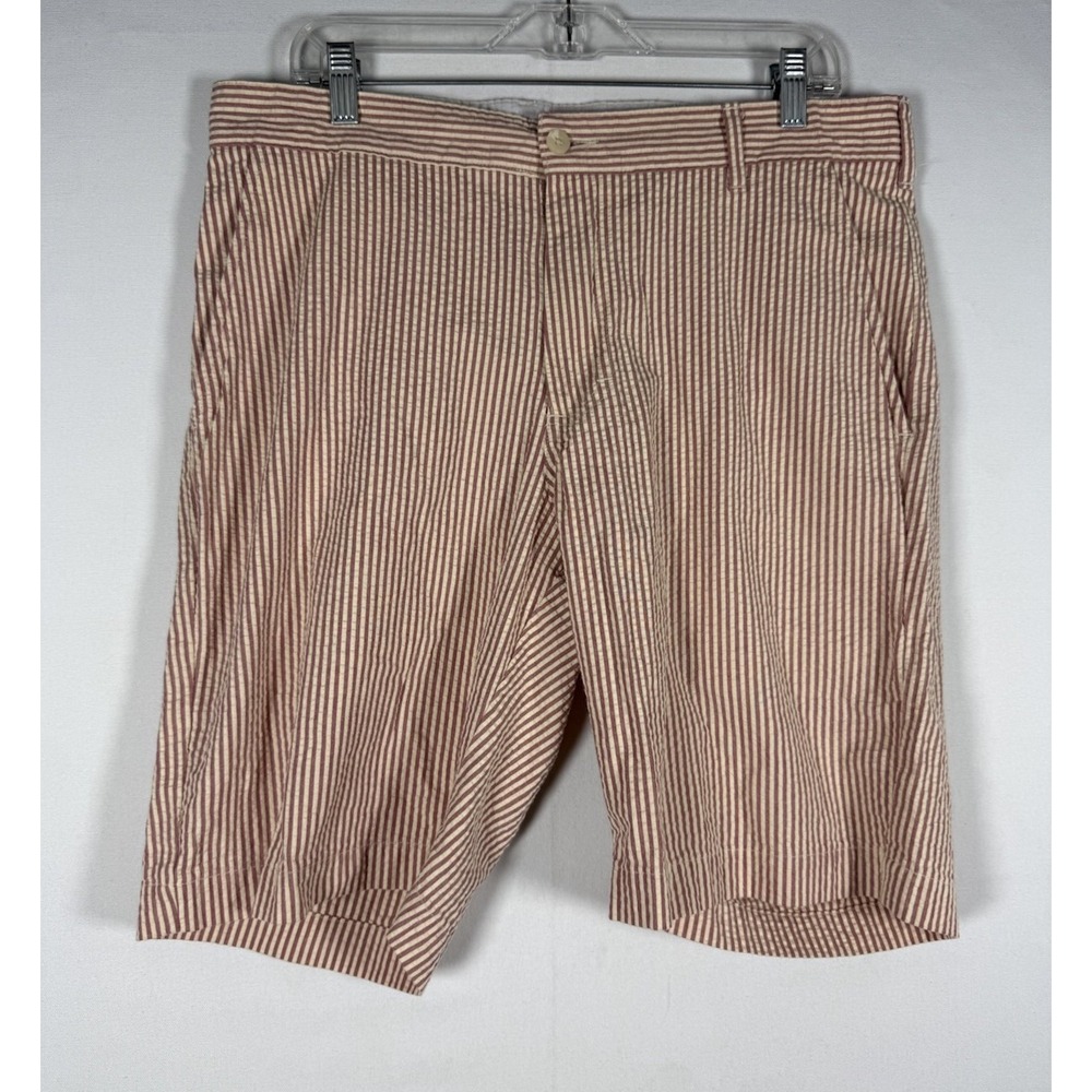 Bills Khakis Shorts Men 34 Red Pinpoint Seersucker Stripe USA Cotton 9" Inseam